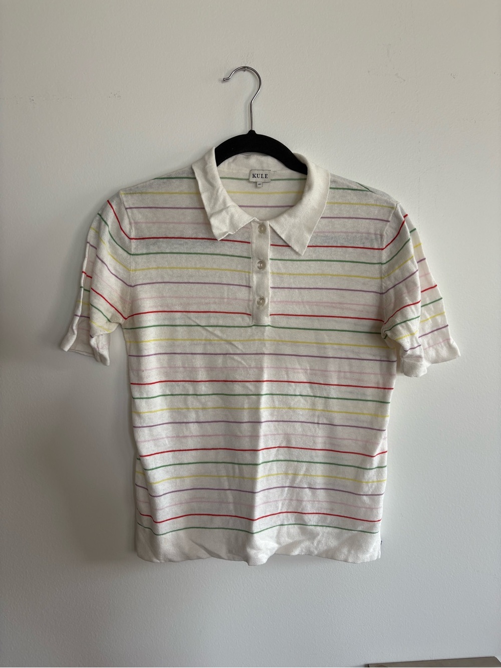 KULE White Polo with Red, Green, Yellow and Purple Stripes